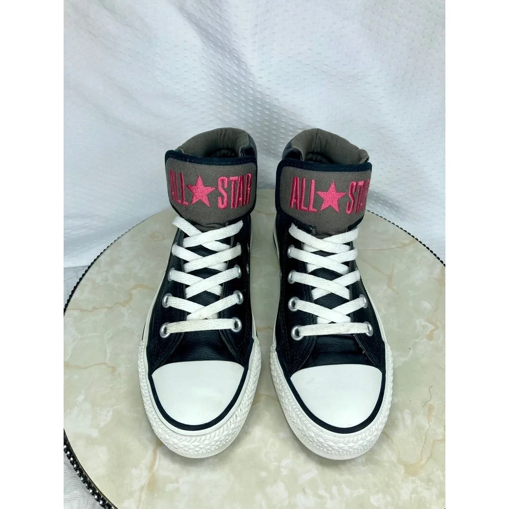 Converse Leather High Top Skater Shoes Kids Sz 5 Black White Streetwear Sneakers